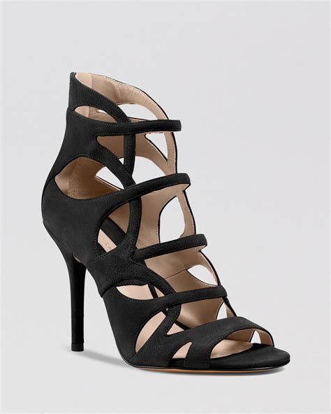 michael kors women high heels suede black|michael kors open toe heels.